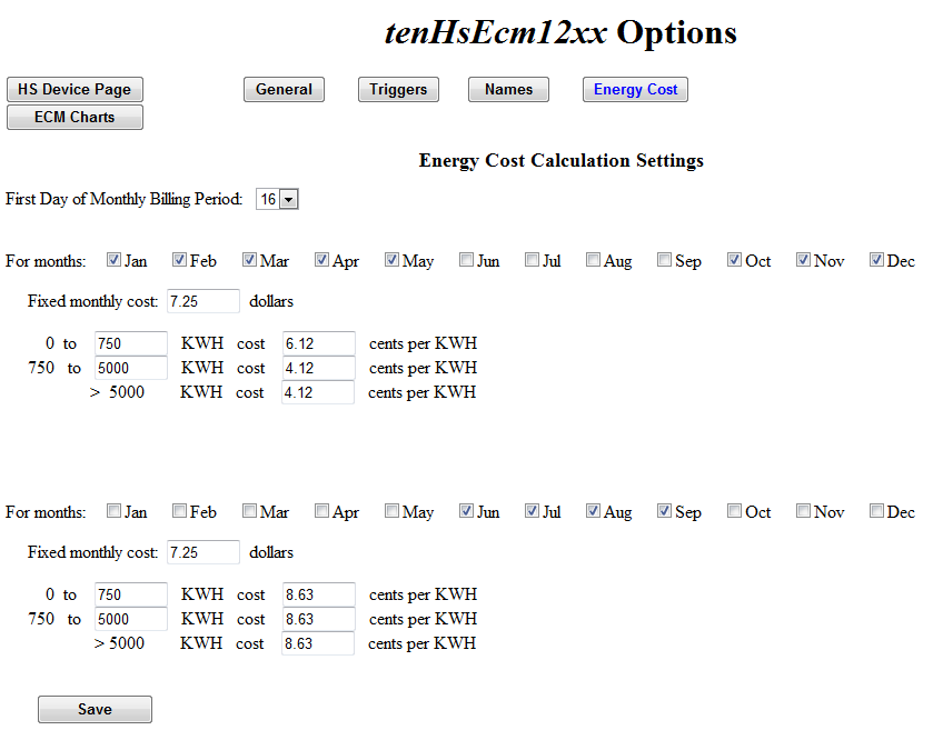 Monthly Energy Cost Options