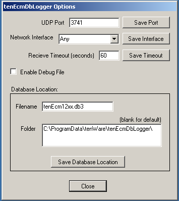 tenEcmDbLogger Options