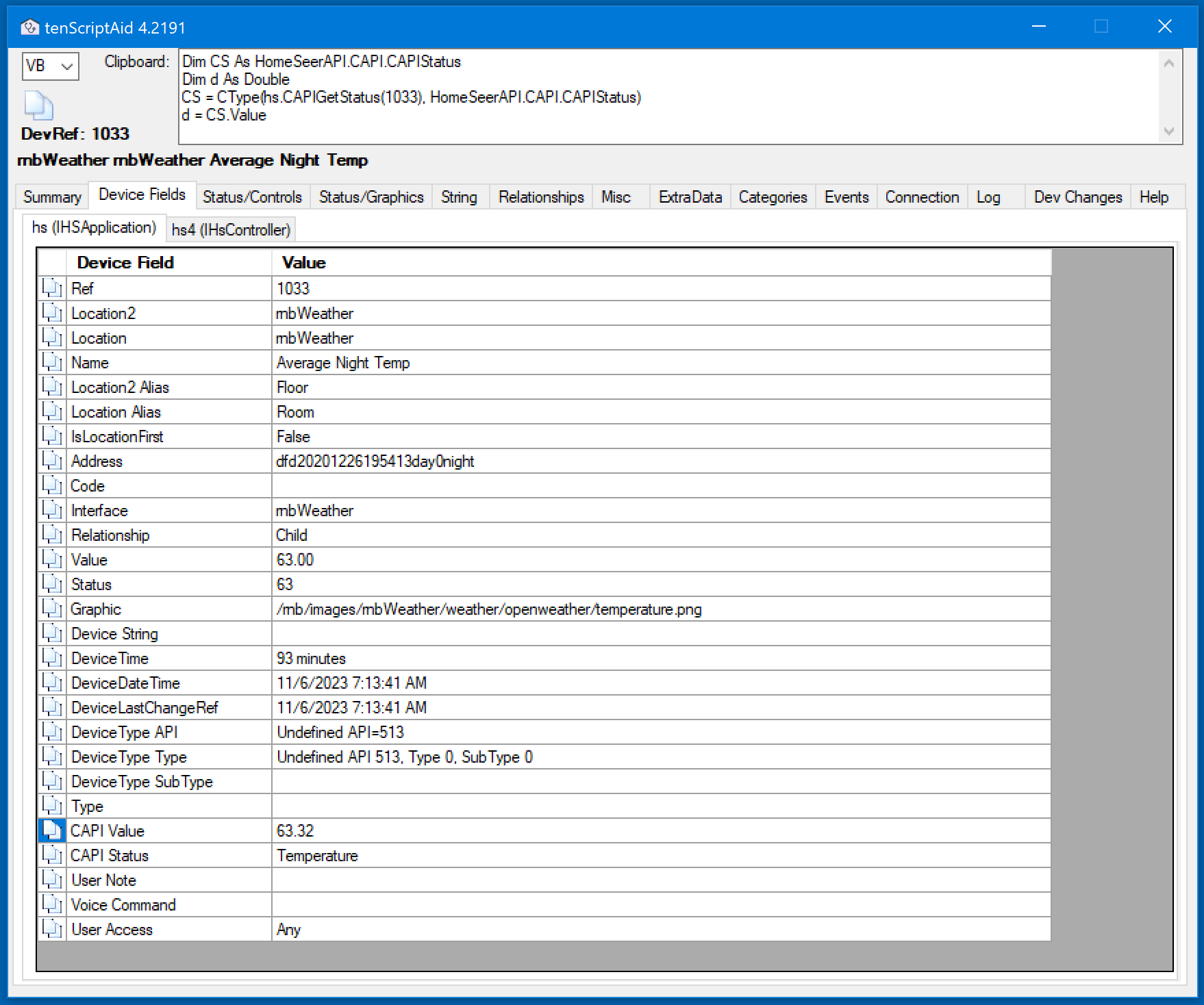 tenScriptAid4 Properties Window